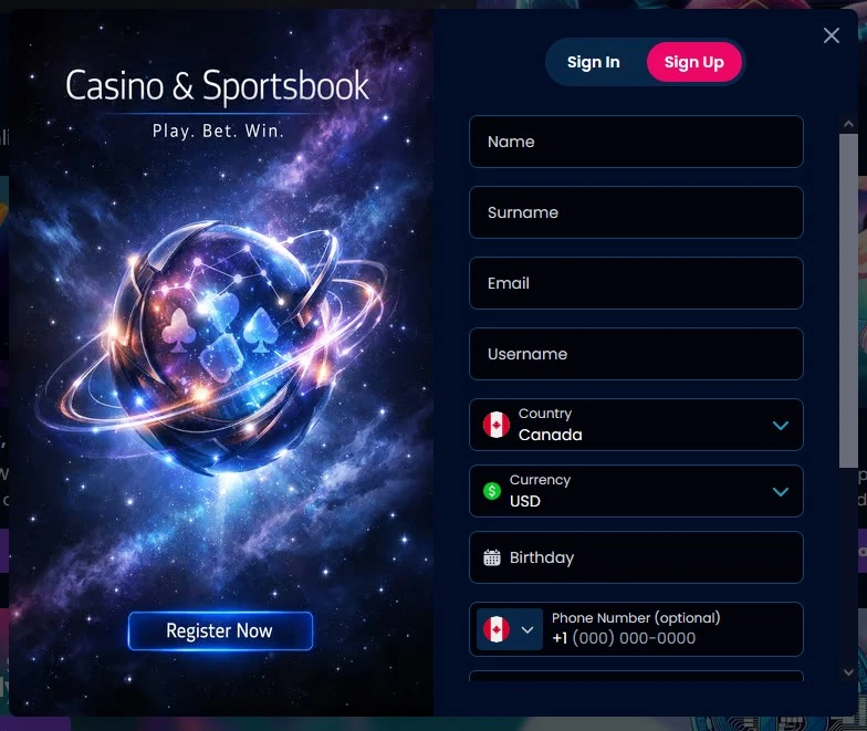 Starz Spins Casino Sign Up Form