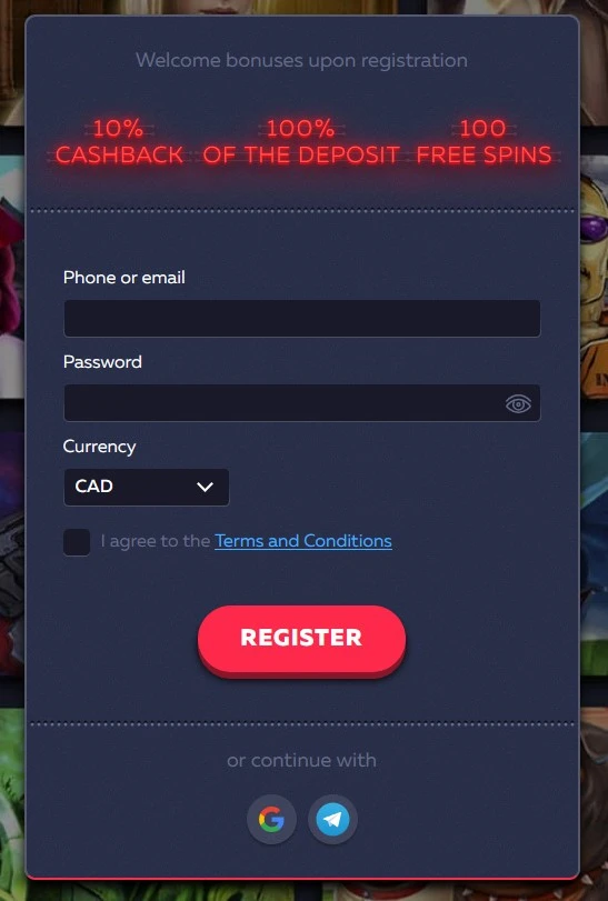 Vavada Casino Sign Up Form