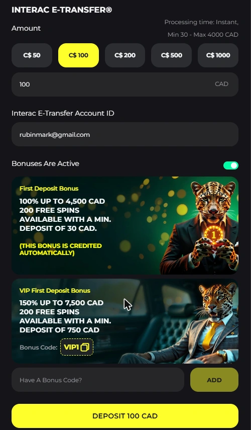 BetPRIMEIRO Casino Deposit Cashier