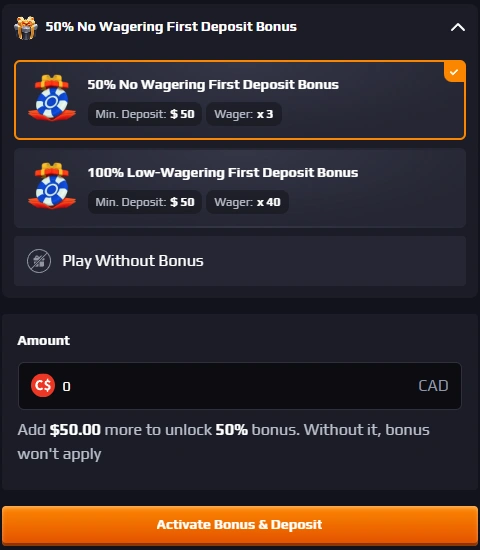 Blaze Spins Wallet Bonus Select