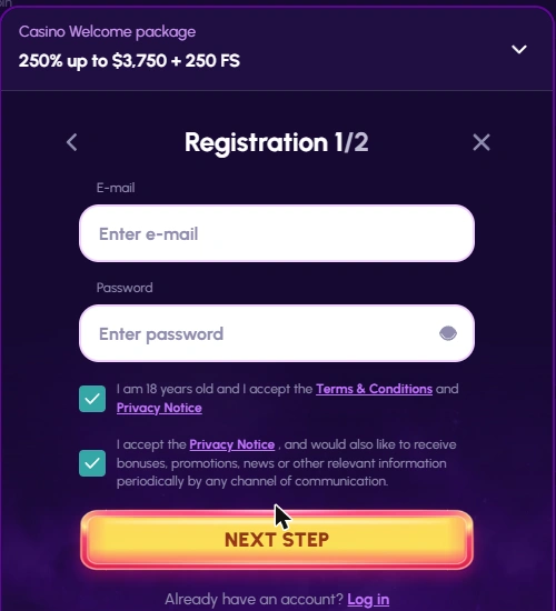 NovaJackpot Casino Registration   Step 1