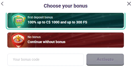 SafeCasino Choose Your Bonus at Deposit