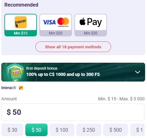 SafeCasino Deposit Methods and Bonus