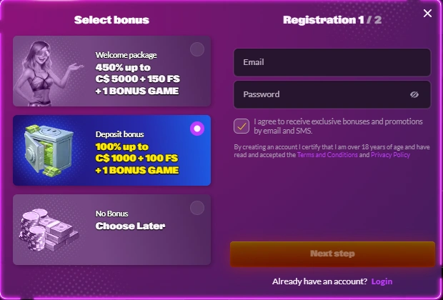 SlotRave Casino Bonus Selection