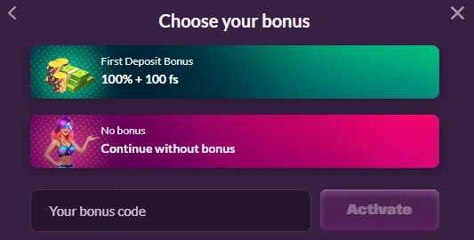 SlotRave Casino Choose Bonus at Deposit