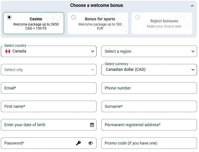 SpinBetter Casino Bonuses Registration Bonus Choice