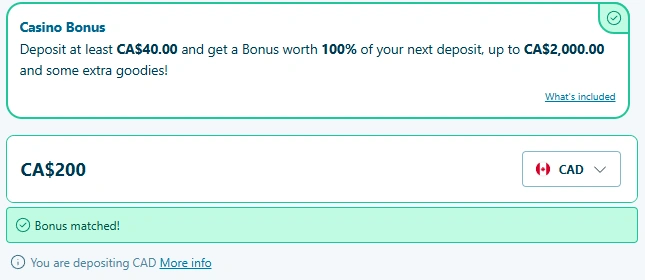 Vera&John Casino Bonus Opt in at Deposit