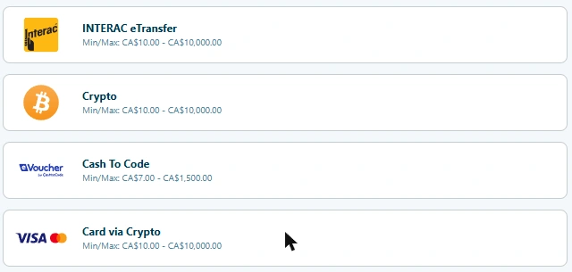 Vera&John Casino Deposit Methods CAD