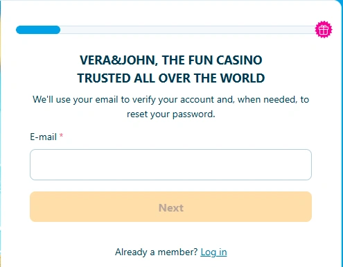 Vera&John Casino Registration Step 1