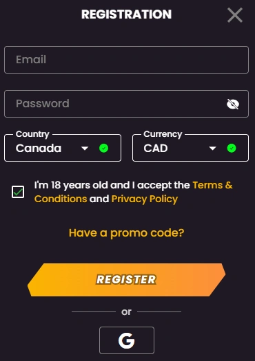WildTokyo Casino Sign Up Form
