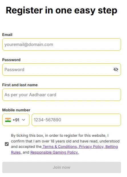 10CRIC Sign Up Form