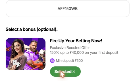10CRIC Welcome Bonus Selected