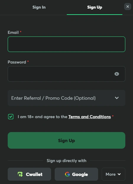 BC.GAME Sign UP Form