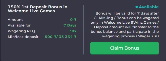 9winz Bonuses Claim