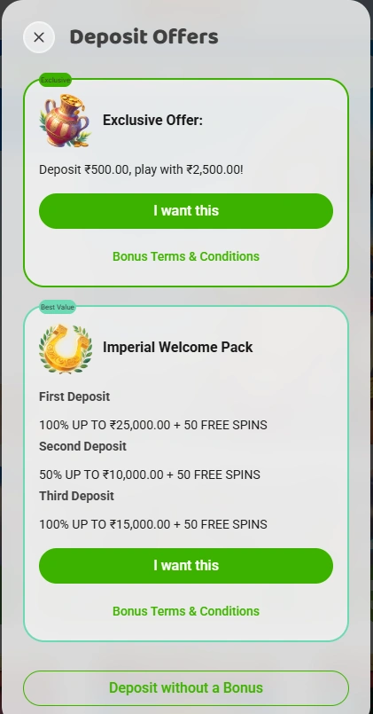 Imperial Wins Deposit Offers
