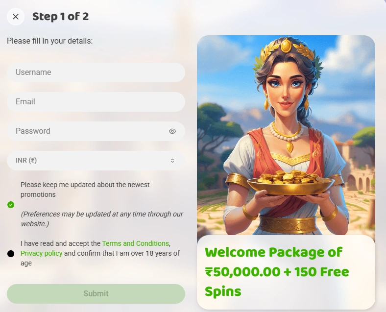 Imperial Wins Sign Up Form