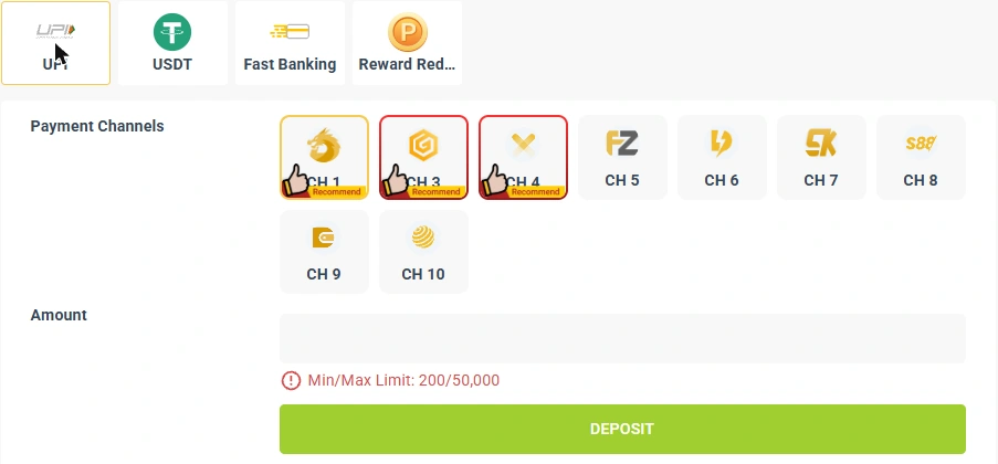 JeetWin Casino Deposit Cashier