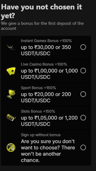 Parimatch Casino Bonus Selection