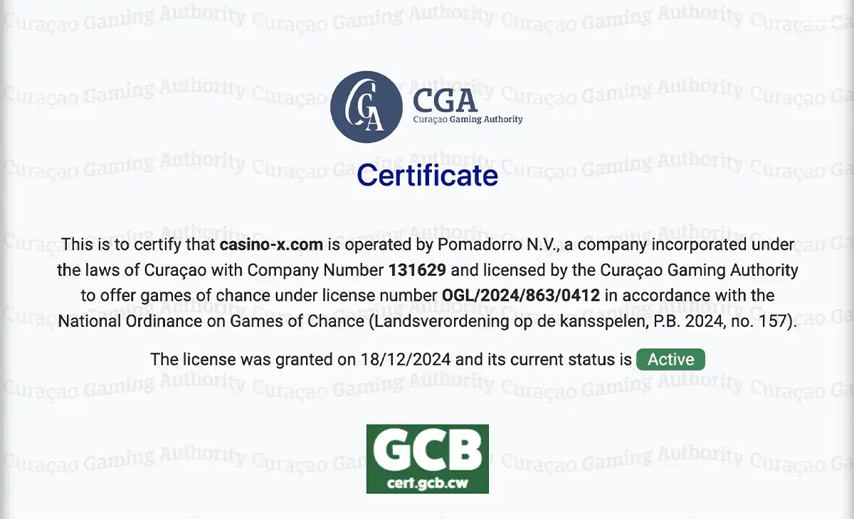 カジノエックスのライセンス