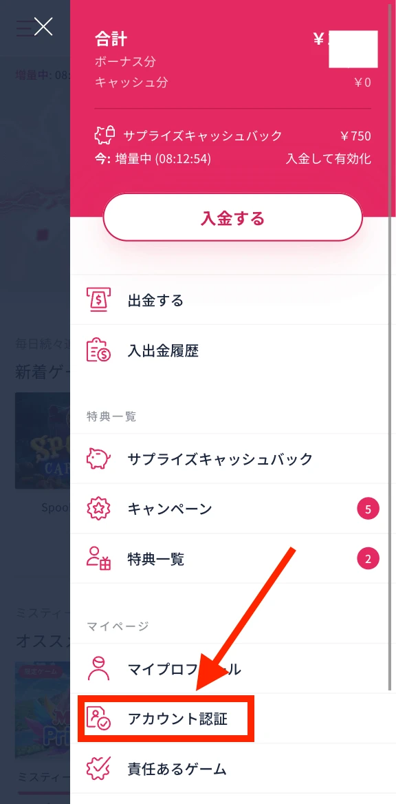 ミスティーノカジノのアカウント認証