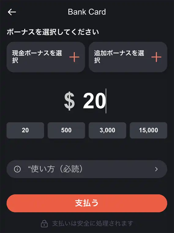 ボンズカジノの入金方法