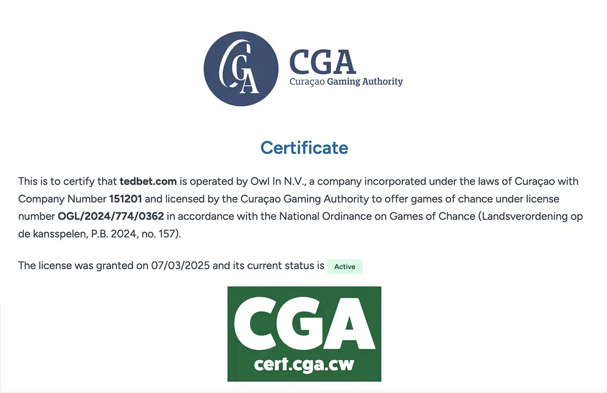 テッドベットのライセンス