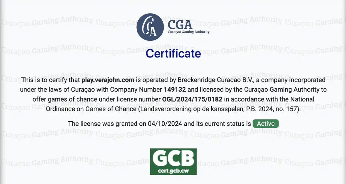 ベラジョンカジノのライセンス