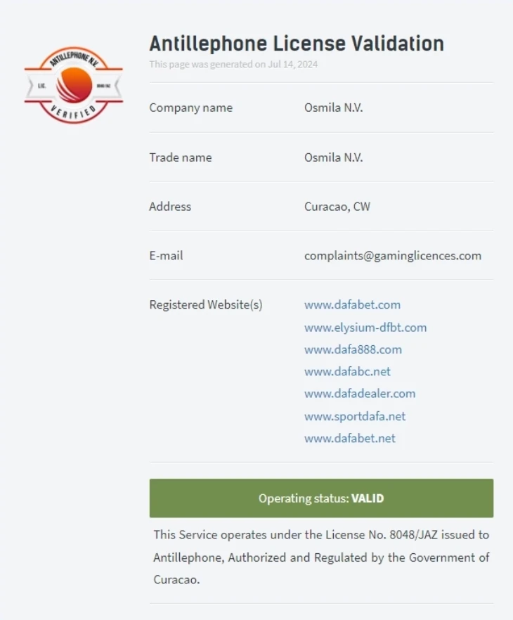 ダファベットのライセンス